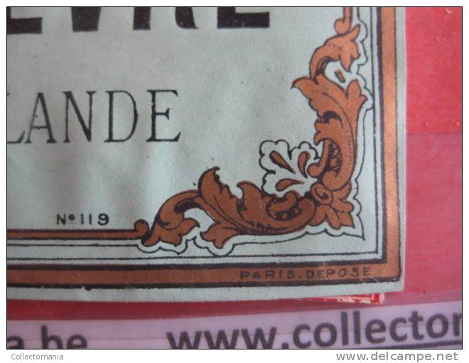 1 étiquette  XIX Ième  Litho -  GENIEVRE DE HOLLANDE N° 121  N° 119 _ IMPRIMERIE VICTOR PALYART Genever Jenever Genièvre - Löwen