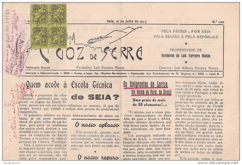 Seia - Jornal "A Voz Da Serra" Nº 1122 De 21 De Julho De 1973. História Postal. Filatelia. Guarda (2 Scans) - Magazines