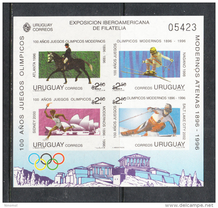 Uruguay   - 1996.  Block Numerato Non Dentellato. Equitazione, Sci, Horse Riding, Ski. Sheet MNH Numbered  Imperf.  Rare - Summer 1996: Atlanta