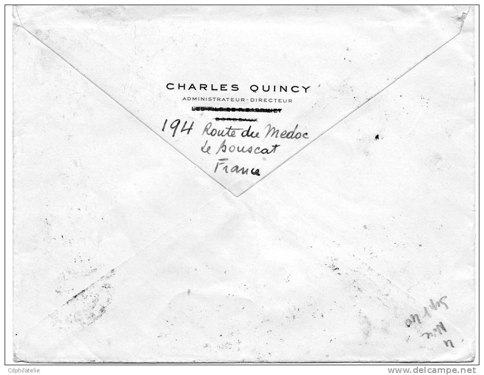 FRANCE LETTRE PAR AVION BY AMERICAN CLIPPER DEPART BORDEAUX 20-2-40 POUR NEW YORK (U.S.A) - 1945-47 Cérès De Mazelin