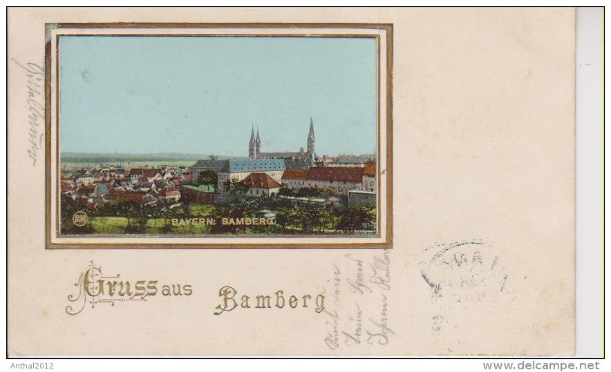 Litho Gruss Aus Bamberg Mit Rahmen 9.6.1901 Nach Erlangen - Bamberg