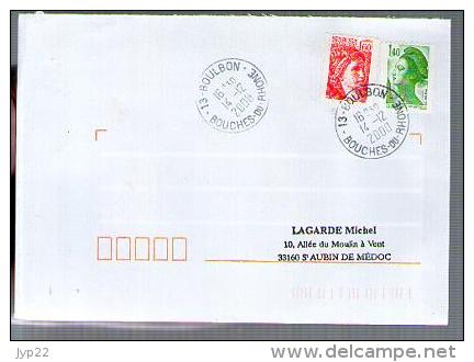 France Lettre CAD Boulbon 14-12-2000 / Tp Sabine Roulette 2158 & Liberté 2191 - Roulettes