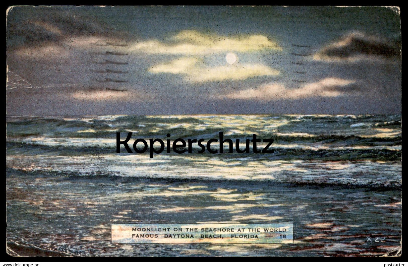 ALTE POSTKARTE MOONLIGHT ON THE SEASHORE AT THE WORLD FAMOUS DAYTONA BEACH FLORIDA At Night Bei Nacht La Nuit Postcard - Daytona