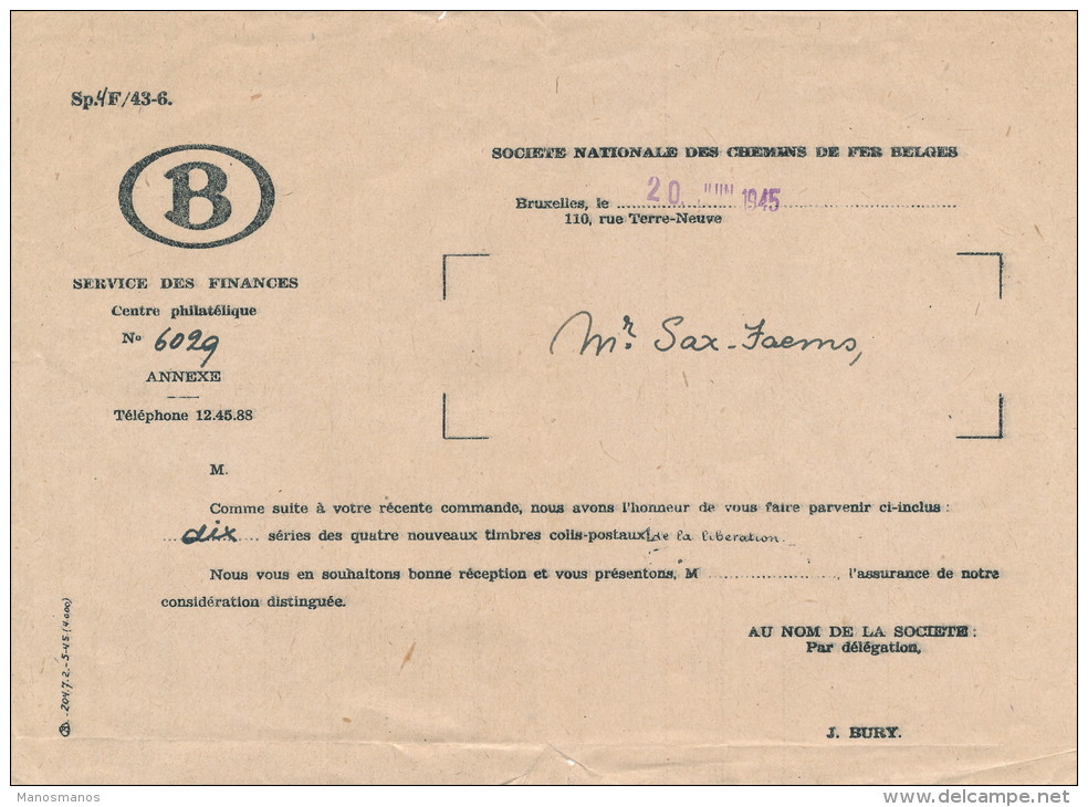 898/20 -- Lettre Recommandée Avec Contenu - 2 TP SERVICE Col Ouvert  BRUXELLES 1945 Vers ST NICOLAS WAAS - Covers & Documents