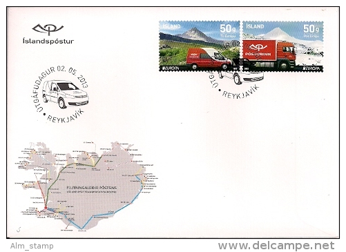 2013 Island 1394-5 A  FDC  Europa: Postfahrzeuge. - 2013