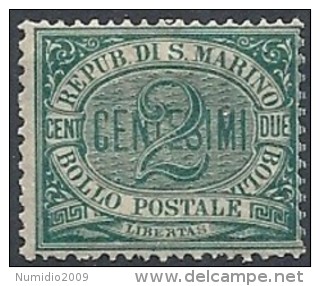 1877-90 SAN MARINO CIFRA 2 CENT MH * - RR11608 - Unused Stamps