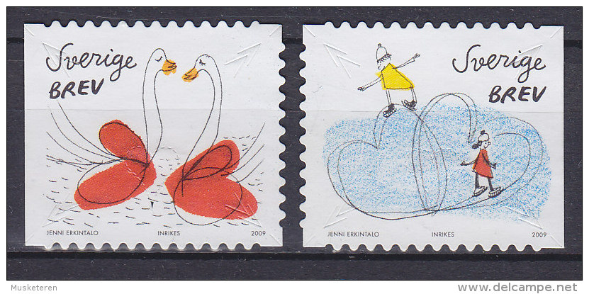 Sweden 2009 Mi. 2683-84     - Grussmarken Schwanenpar Mit Herzen Schlittschuhläufer Spuren Herzen - Unused Stamps