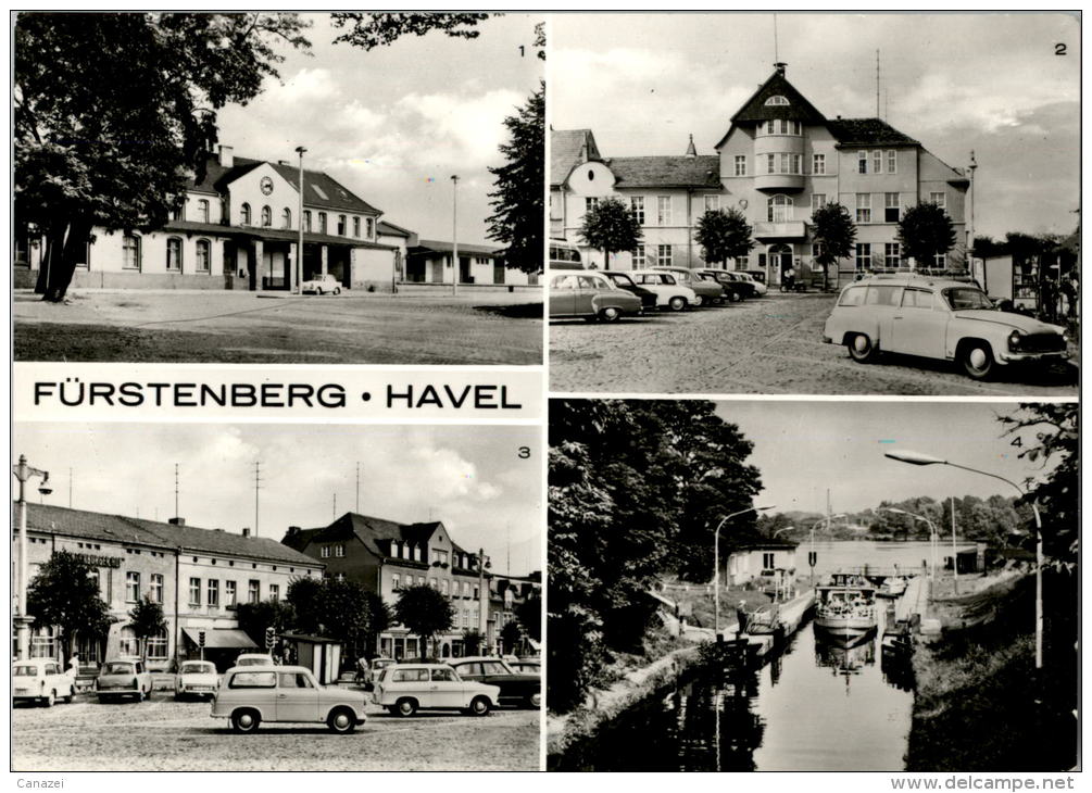 AK Fürstenberg, Bahnhof, Rathaus, MS Zeuten In Der Schleuse, Beschr, 1976 - Fuerstenberg