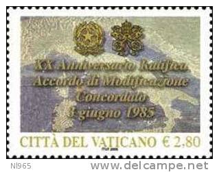 CITTA´ DEL VATICANO - VATIKAN STATE - ANNO 2005 -  CONCORDATO TRA SANTA SEDE E ITALIA  - ** MNH - Nuevos