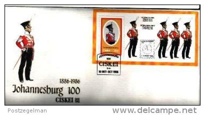 CISKEI, 1986 , Military Uniforms,  Mint First Day  Cover,  FDC 1.18ms (Block 1) - Ciskei
