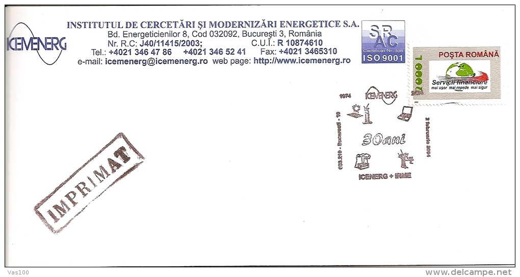 ENERGY, ENERGIES, SPECIAL METERMARK ON COVER , 2004, ROMANIA - Elettricità