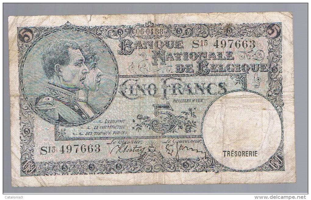 BELGICA - 5 Francs  1938  P-108 - A Identificar