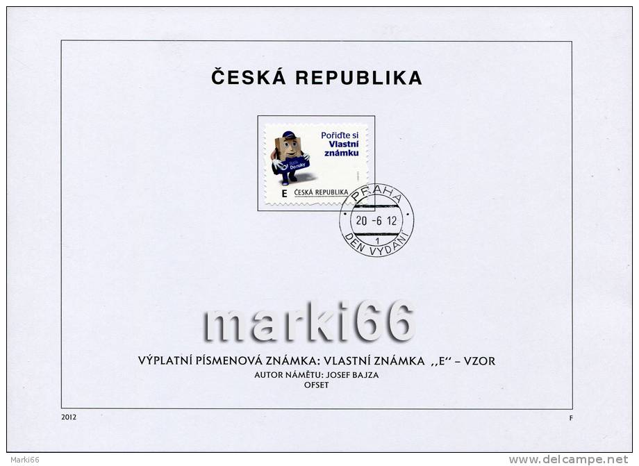 Czech Republic - 2012 - Personal Stamp - Express Post Ad - FDS (first Day Sheet) With "E" Type Stamp - Lettres & Documents