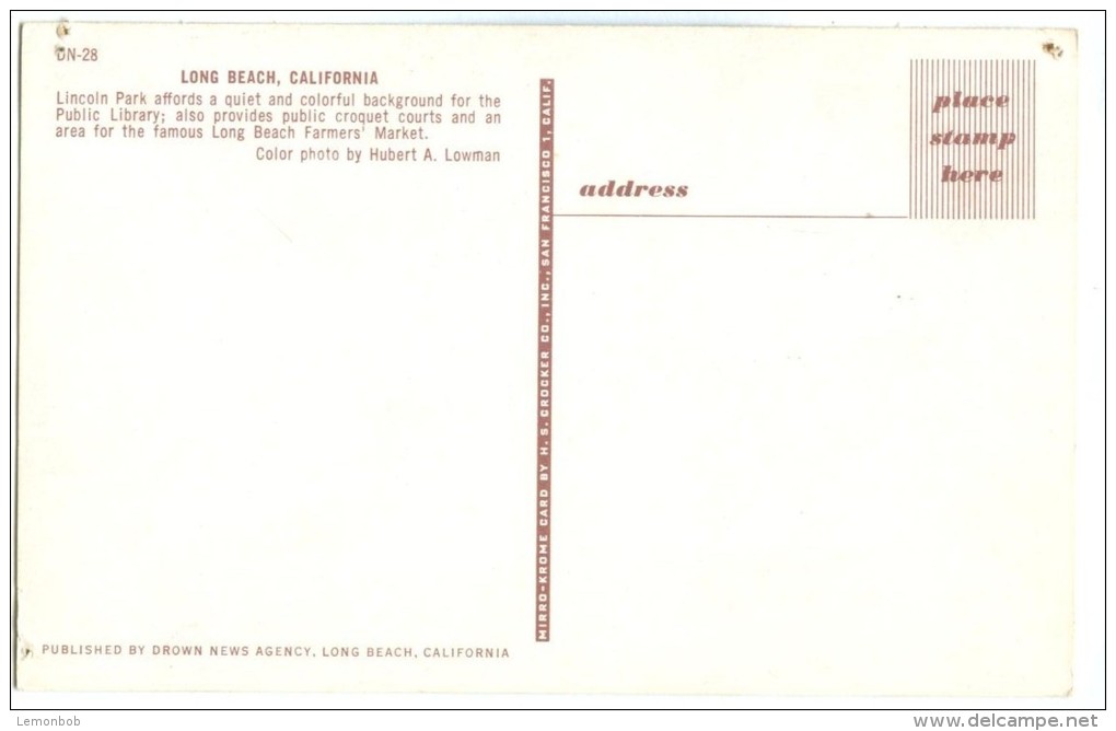 USA, Long Beach, California, Lincoln Park, Unused Postcard [13947] - Long Beach