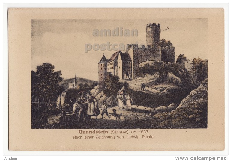 GERMANY KOHREN SAHLIS AK ~ BURG GNANDSTEIN CASTLE ~1837  LUDWIG RICHTER ENGRAVING ~ Ca 1920s-30s Vintage Postcard [5767] - Kohren-Sahlis