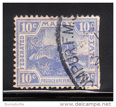 Federated Malay States 1906-22 Tiger 10c Used - Federated Malay States