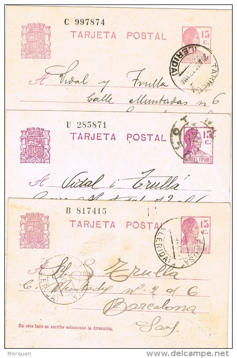 3455. Lote 3 Entero Postal Republica, Num 69, 69a Y 69b º - 1931-....