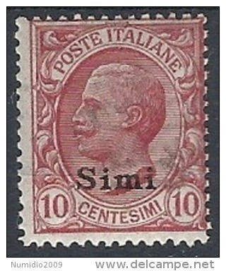 1912 EGEO SIMI EFFIGIE 10 CENT MH * - RR11729 - Egée (Simi)