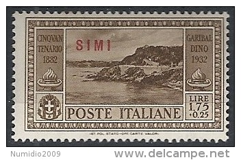 1932 EGEO SIMI GARIBALDI 1,75 LIRE MH * - RR11739 - Egée (Simi)