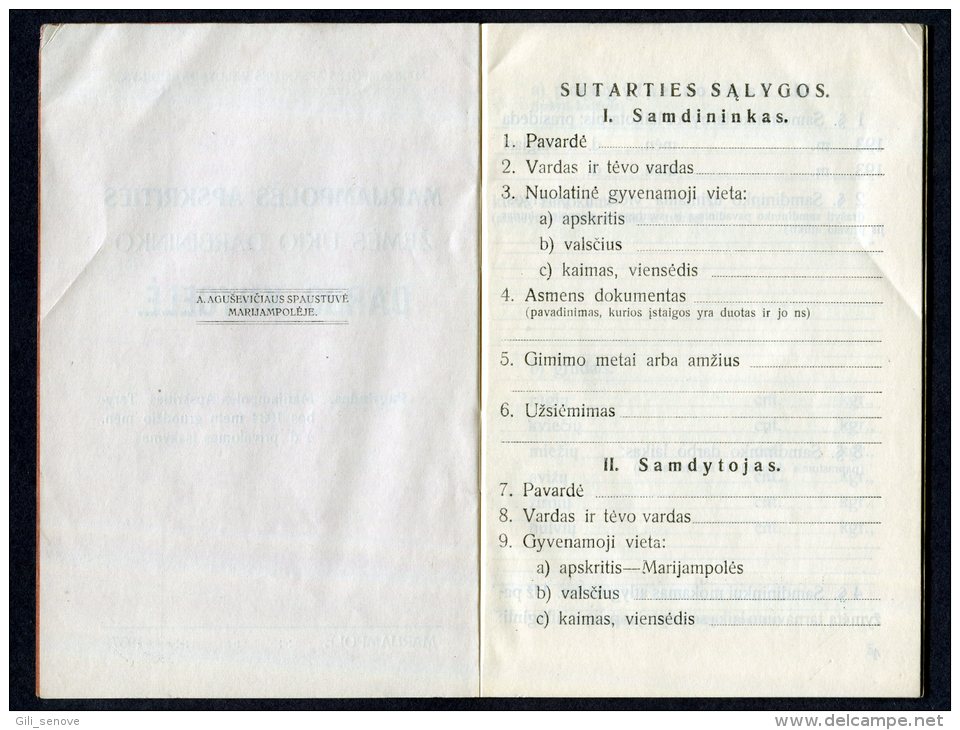 1937 Lithuania Lietuva /Agricultural Workers Workbook - Libri Vecchi E Da Collezione