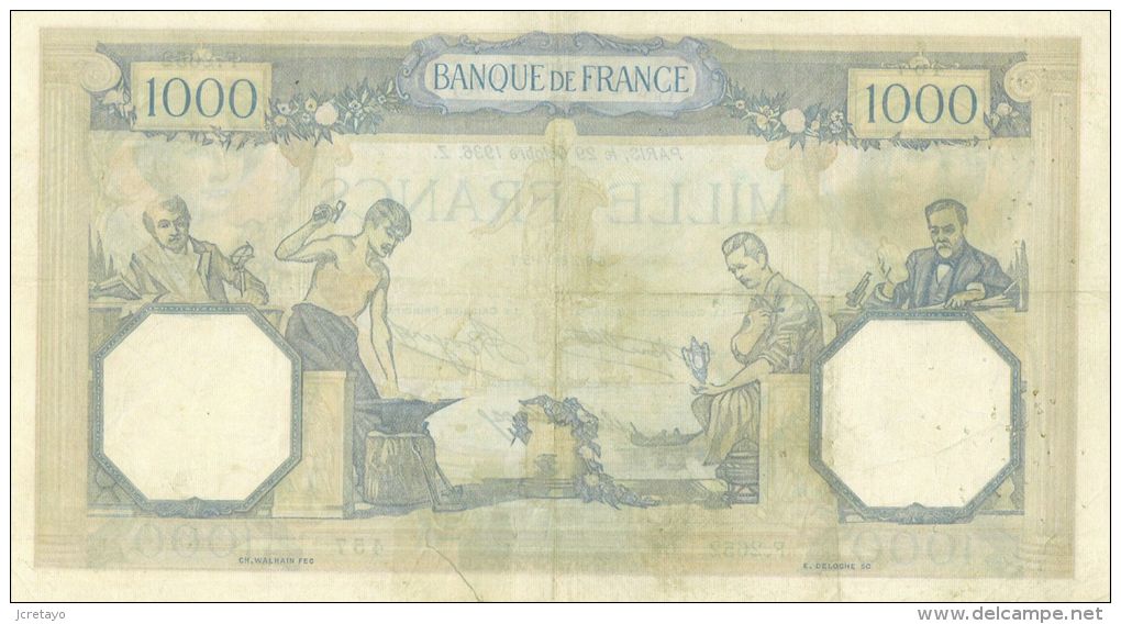 1000 Francs Ceres Et Mercure, Fayette 37/9, état TTB - 1 000 F 1927-1940 ''Cérès Et Mercure''