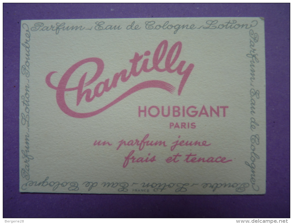 CARTE PARFUMÉE - HOUBIGANT - Chantilly - Rose - - Antiquariat (bis 1960)