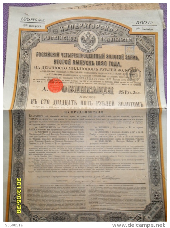 EMPRUNT  / RUSSE De 500 FRS  1890  + COUPONS En Bon Etat - Russie