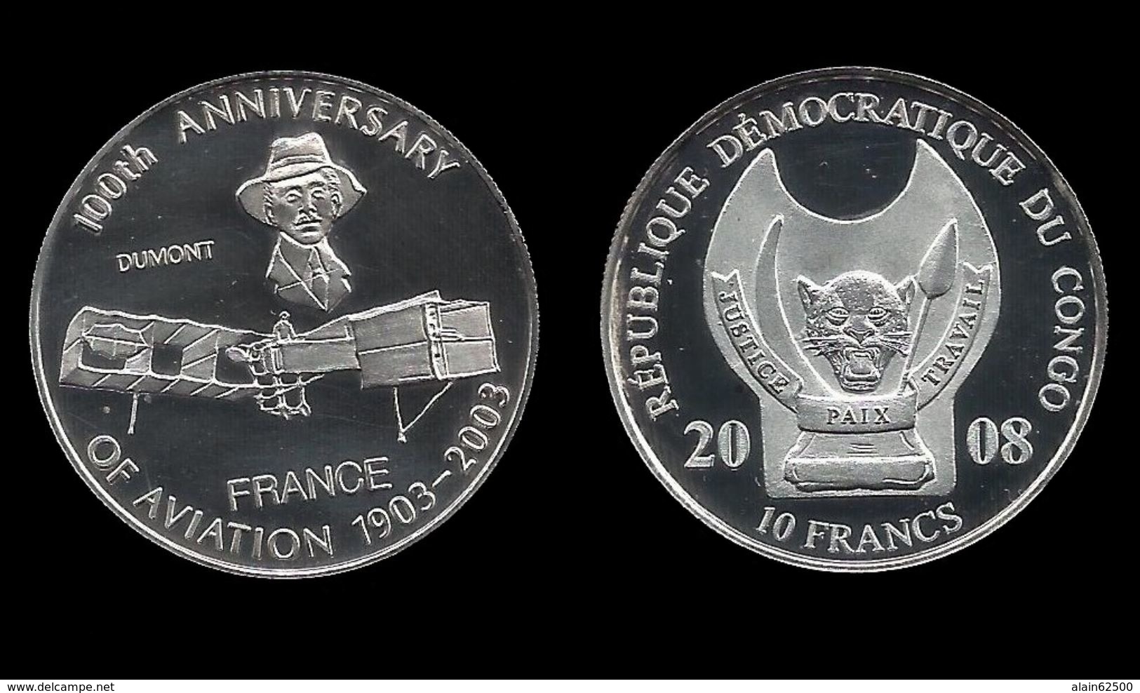 CONGO . 100éme ANNIVERSAIRE DE L'AVIATION .  10 FRANCS . 2008 . - Congo (République 1960)