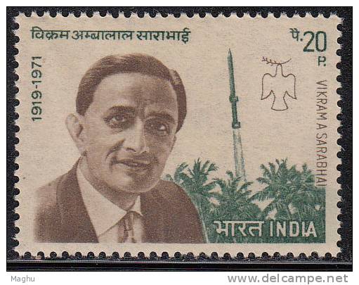 India MNH 1972, Vikram Sarabhai, Scientist, Space Rocket, Physicist, Physics, Peace Bird Dove. - Nuevos