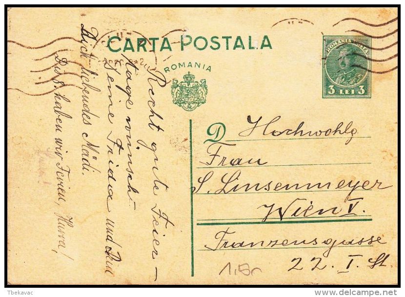 Romania 1938, Postal Stationery Cluj To Wien - Marcofilie