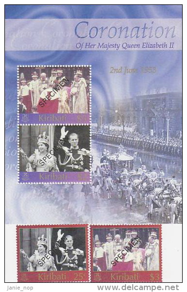 Kiribati-2003 Coronation QE II Jubilee Set + MS Overprinted SPECIMEN  MNH - Kiribati (1979-...)