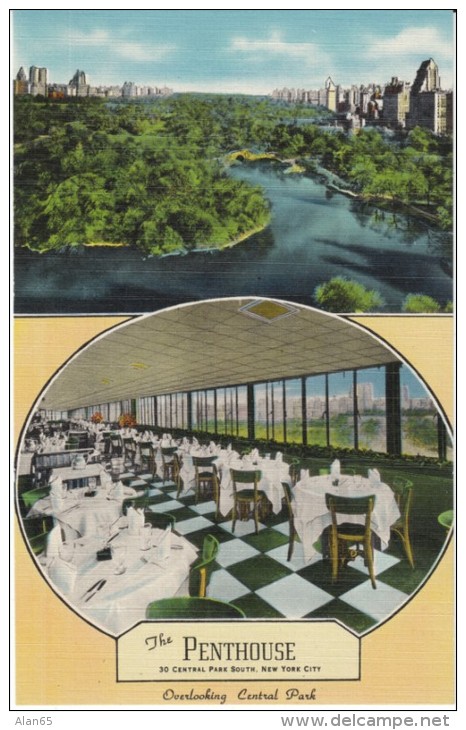 New York NY New York, The Penthouse Restaurant On Central Park, C1940s Vintage Linen Postcard - Cafés, Hôtels & Restaurants