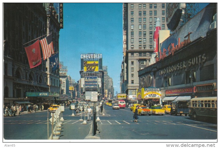 New York NY New York, Times Square Billboards Bus Auto Taxi, C1940s/50s Vintage Postcard - Time Square