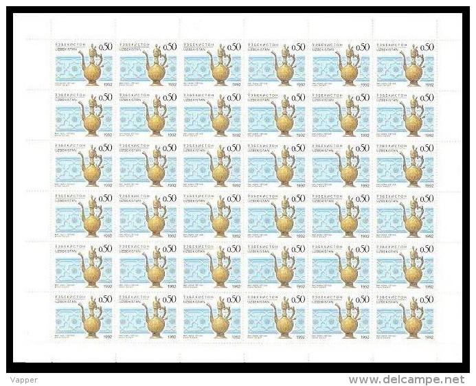 Uzbekistan 1992 MNH Mi 6 Handicraft Stamp SHEET Of 36 Stamps. RARE BOGEN Cat Val 18,0 € - Oezbekistan