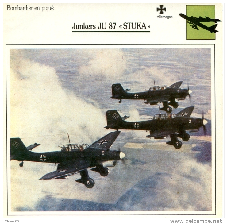 Fiche Aviation Bombardier En Piqué Junkers JU 87 STUKA - Vliegtuigen