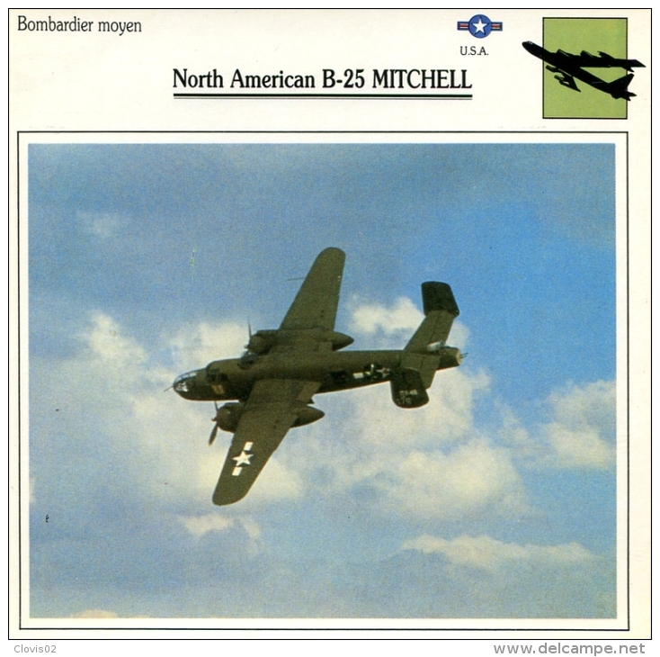 Fiche Aviation Bombardier Moyen North American B-25 MITCHELL - Vliegtuigen