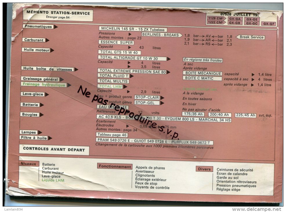 - NOTICE D'EMPLOI - CITROËN GS, Acheté En 1978, Usagé, 58 Pages, Scans. - Chasse & Pêche