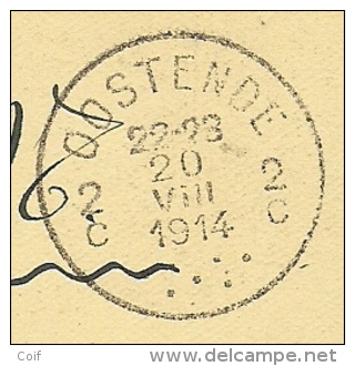 Kaart Met Stempel OOSTENDE 2C Op 20/08/1914 (Offensief W.O.I) - Zona Non Occupata