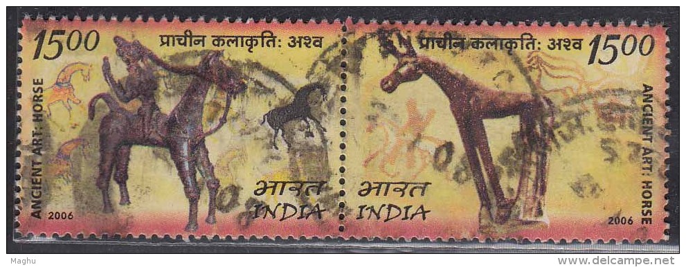 Se-tenent India Used 2006, Set Of 2. Joint Issue, Mongolia, Art &amp; Craft, Horse - Oblitérés