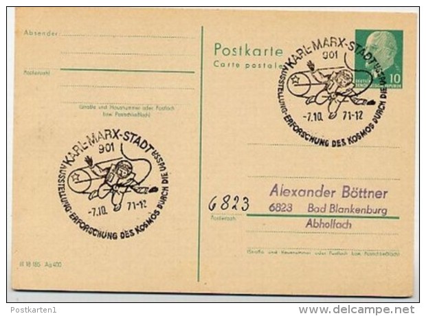 SPACE EXPLORATION  Karl-Marx-Stadt 1971 On East German Postal Card P 75 - Other & Unclassified