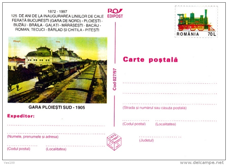 TRAINS, LOCOMOTIVES, RAILWAY STATIONS, 4X PC STATIONERY, ENTIERE POSTAUX, 1997, ROMANIA - Marcofilie