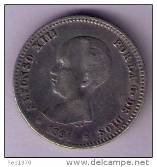 1 PESETA DE PLATA DE 1891 DE ALFONSO XIII (SE VE SOLO LA ESTRELLA 91) - First Minting