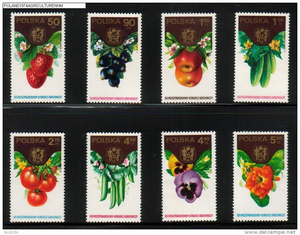 POLAND 1974 HORTICULTURAL CONFERENCE SET OF 8 NHM Flowers Fruit Vegetables - Gemüse