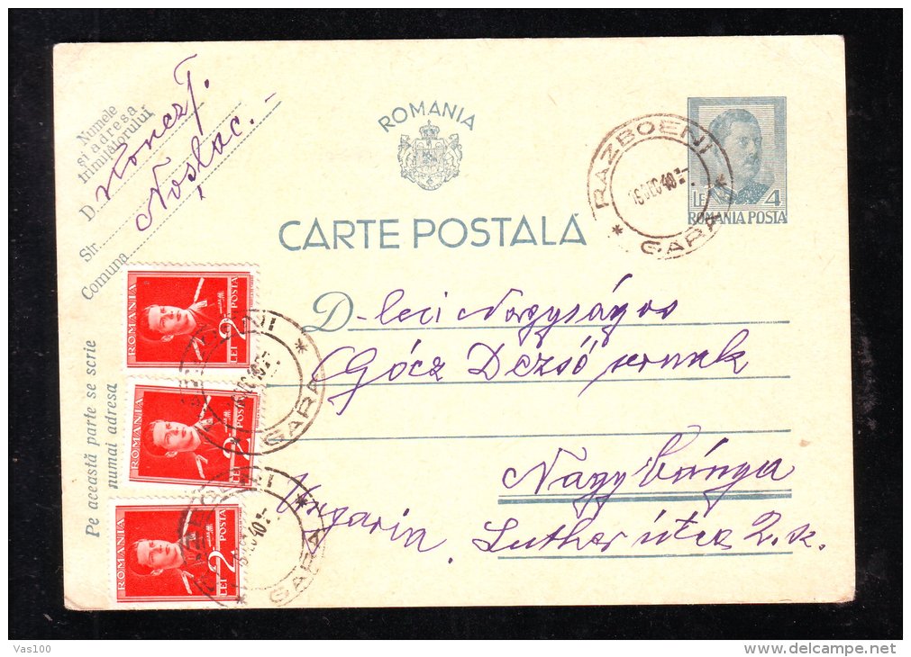 TRAINS,STATION"RAZBOIENI " ,1940,VERY RARE CANCELLATION, POSTAL STATIONERY,ENTIERE POSTAUX, ROMANIA - Marcofilie