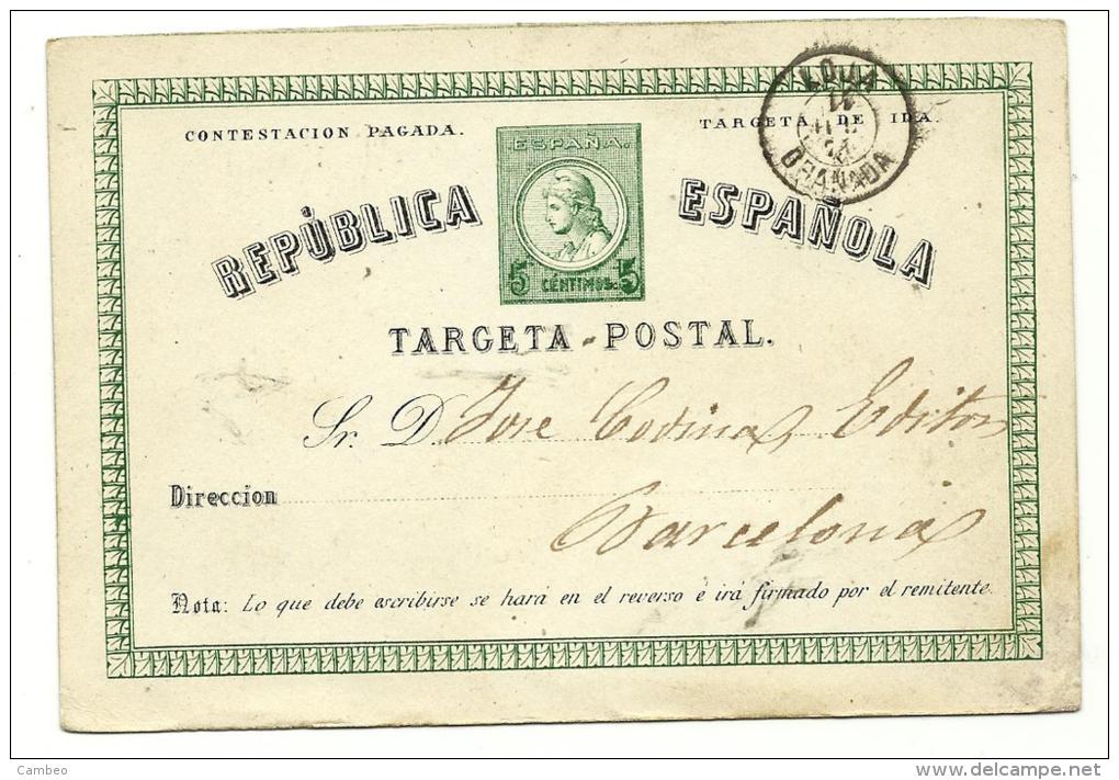 SPAIN ESPAGNE 1873  1873  ENTIER  POSTAL STATIONARY   Nº 2    "TARGETA "   "G"  And  "ESPAÑOLA  (no .) " - 1850-1931