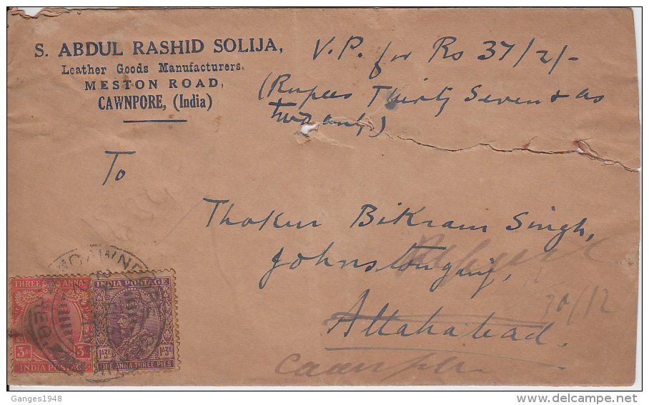 India  KG V 1932  Horses  Leather Goods  Advertisemnt  V.P. Label Cover # 02603d Indien Inde - 1911-35 King George V