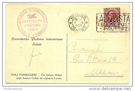 1926 - Italia Cartolina Voli Passeggeri Padova^ - Poststempel (Flugzeuge)