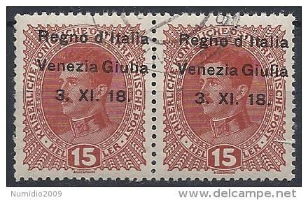 1918 VENEZIA GIULIA USATO 15 H COPPIA VARIETà - RR11850-2 - Venezia Giulia