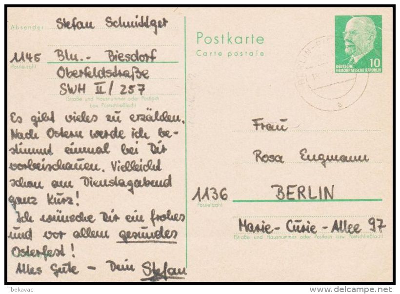 Germany GDR 1973, Postal Stationery  Biesdorf To Berlin - Postkarten - Gebraucht