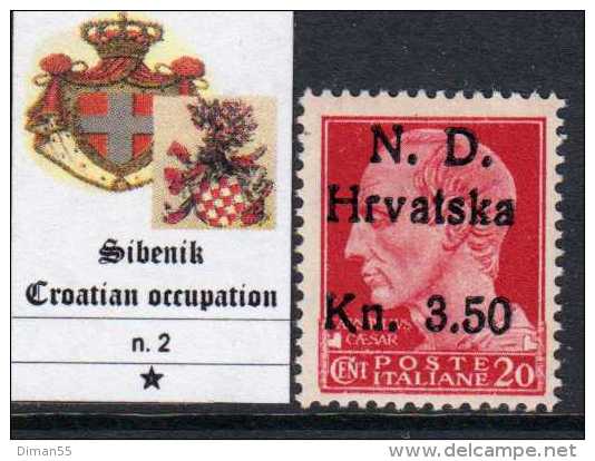 SEBENICO (Sibenik) OCC. CROATA - Sass. N.2- Cv 65 Euro - MH* - Linguellato - Occ. Croate: Sebenico & Spalato